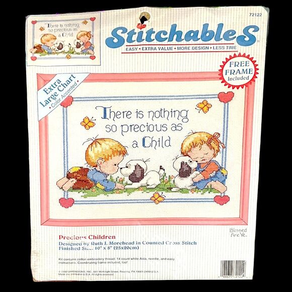 Vtg 1992 Dimensions Stitchables Precious Children Dogs Puppies Cross Stitch Kit - Picture 1 of 6